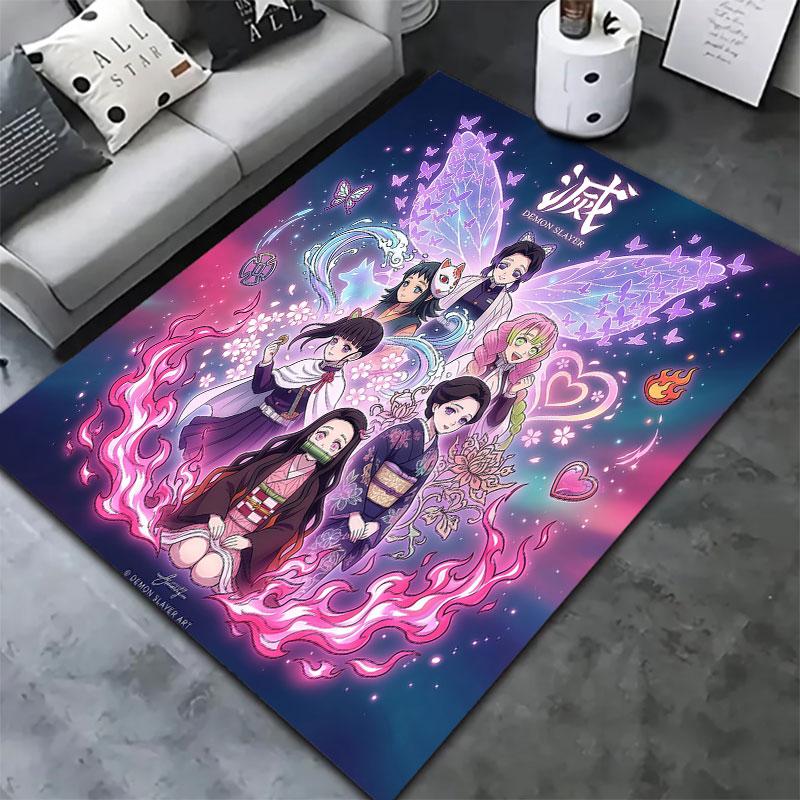 Tappeto Demon Slayer per Soggiorno Camera da Letto Casa Decorazione Divano Gioco Bambini Tappetino Antiscivolo per Pavimento