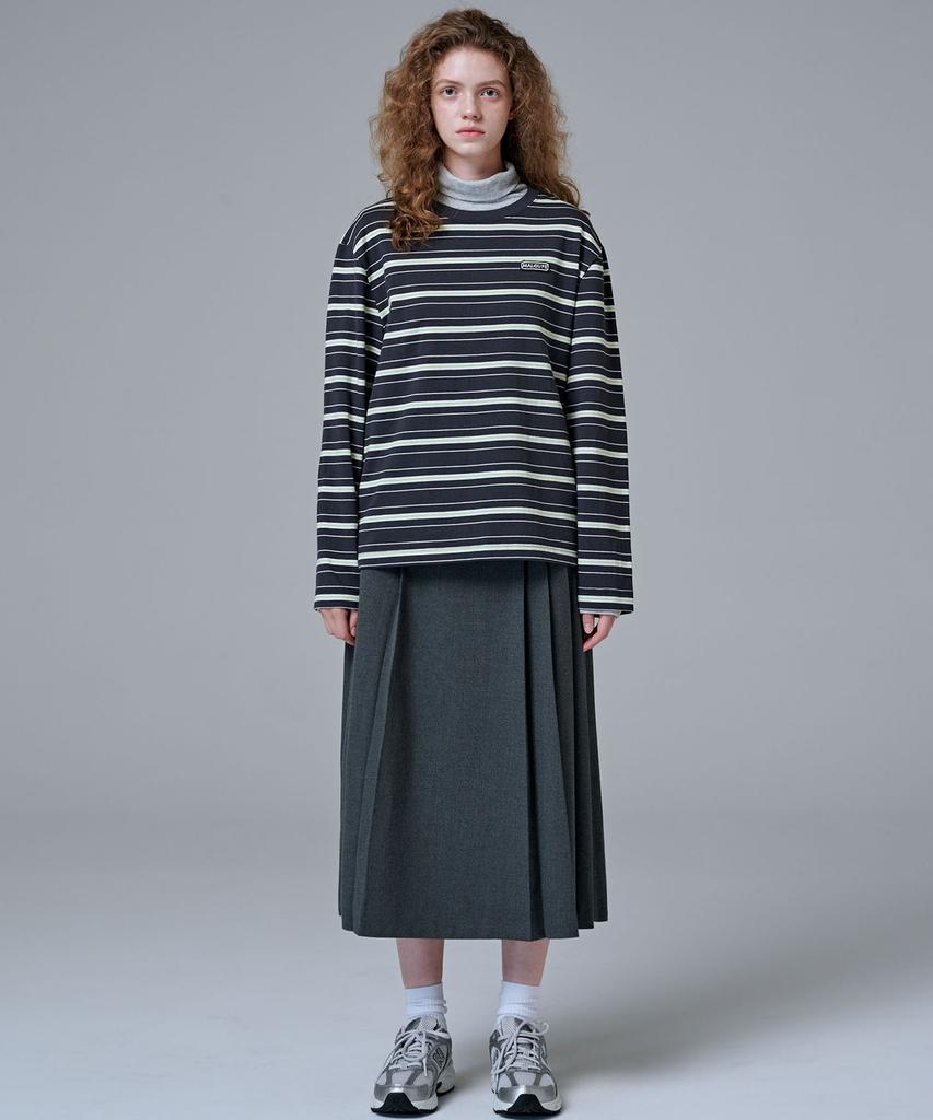 Marop 3108 Wool Pleated Long Skirt (Dark Gray)