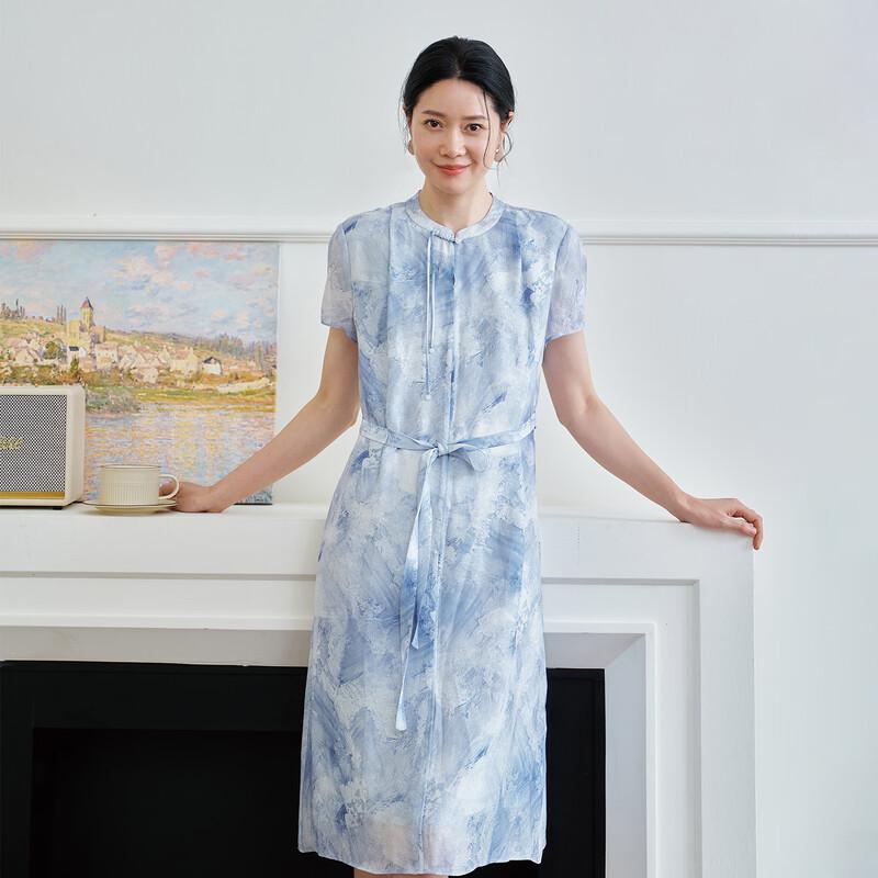Fenikes New Chinese Style Ink Wash Stand Collar Dress L