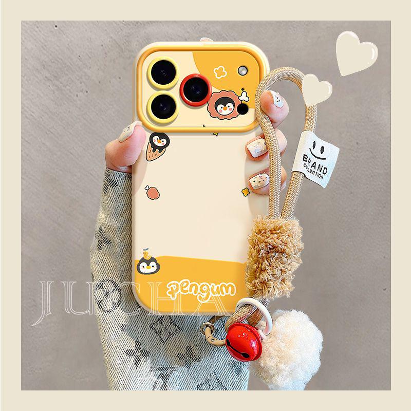 iPhone 17 Case with Lanyard: Cute Penguin Design for 16 Pro in Yellow