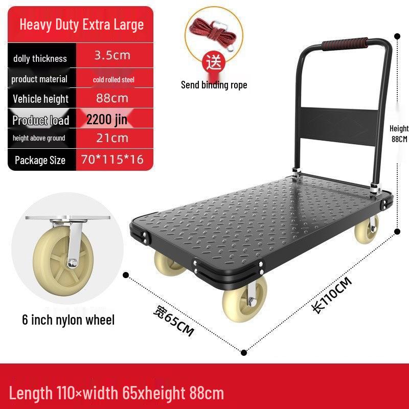 Silent Foldable Handcart Trolley with Swivel Wheels - Heavy-Duty Flatbed Truck