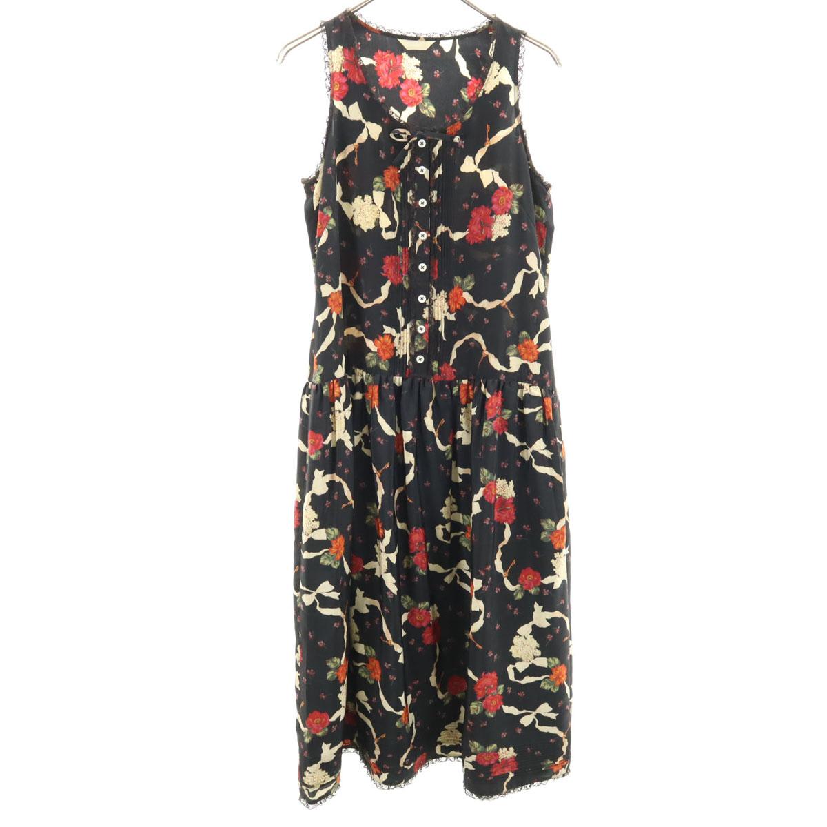 

PINK HOUSE Floral No sleeve Long dress Black series Women Used