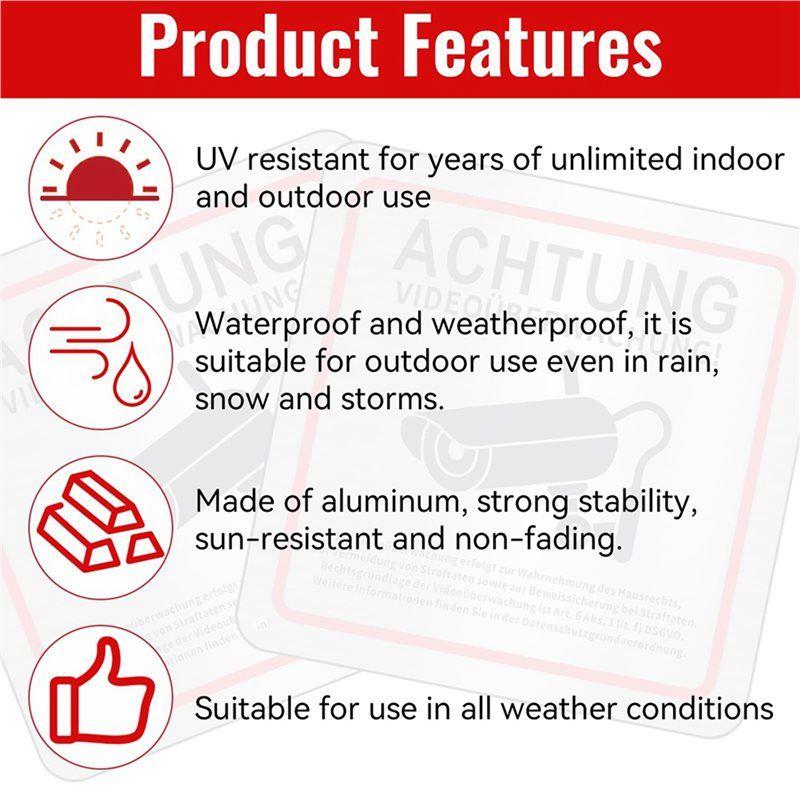 Video Surveillance Sign, Video Surveillance Private Property, 15 X 15 Cm Metal Warning Video Surveillance Sign 12Pack