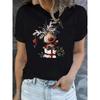 Damen Weihnachten Rentierdruck T-Shirt Lässig O-Ausschnitt Kurzarm T-Shirt Niedliches T-Shirt Schwarz Geeignet für Alle Jahreszeiten T-Shirt Tops