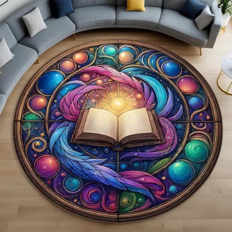 Creative Meditation Yoga Round Rug Anti-Slip Rug for Living Room Sofa Decor Bedroom Rug Exercise The Reading Area Floor Mat