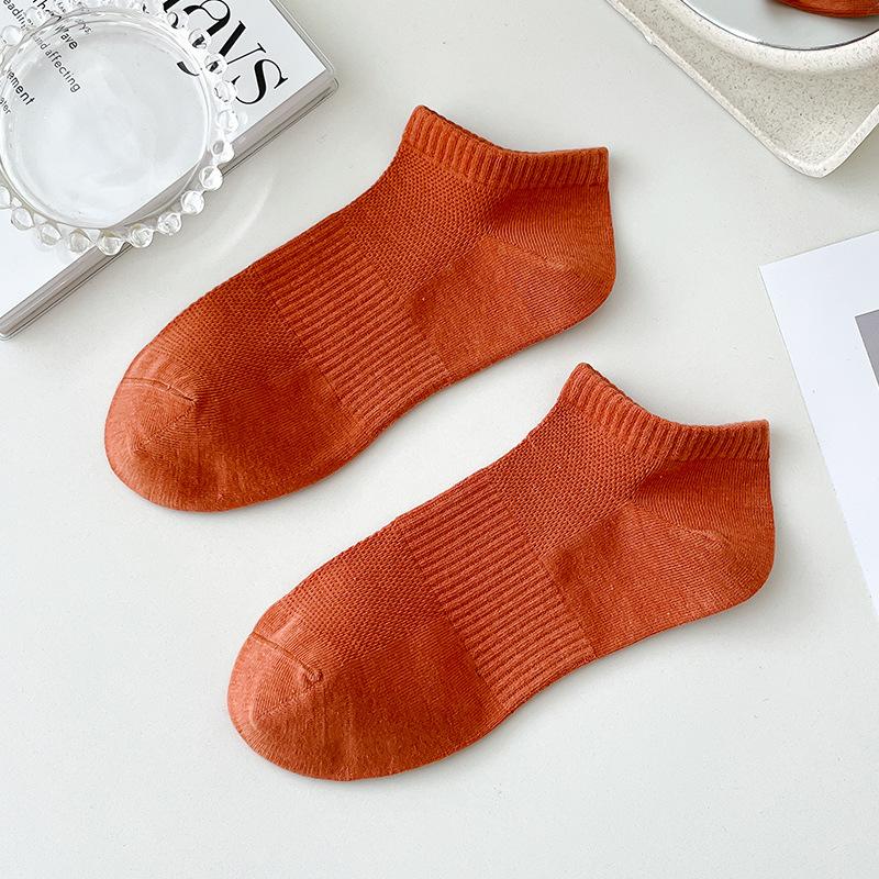 Summer Thin Pure Cotton Women's Socks, Summer Mesh Breathable Boneless Solid Color Pure Cotton Short Socks