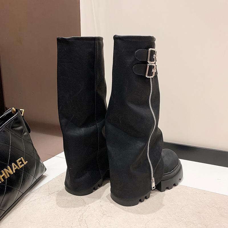Fashion Designer Thick Soled Boots Western Knight Boots Long Tube Boots for Women in Autumn and Winter, Knee Length Slim High Tube Boot