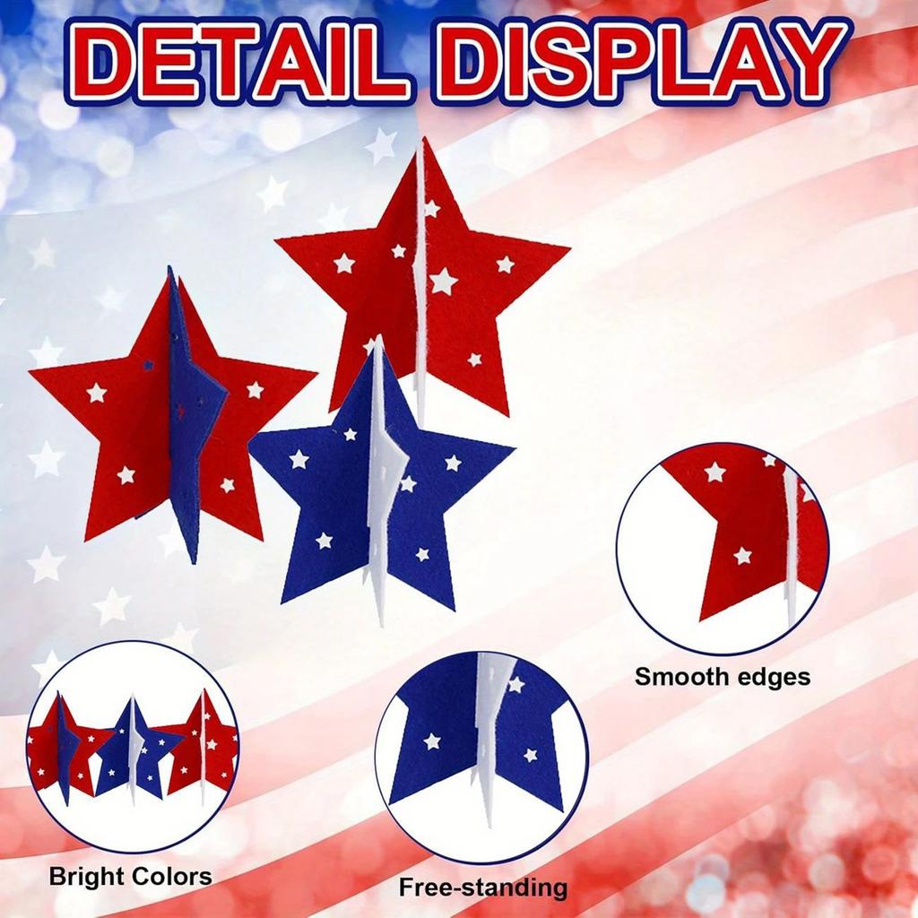 3pcs Independence Day 3D Star Home Decorations, Interesting Home Wooden Decorations