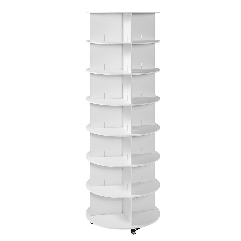 7 Tiers Rotating Shoe Rack Tower with Wheels, Movable 360° Spinning Carousel Display, Lazy Susan Organizer Closet Shelf for Living Room, Entryway,