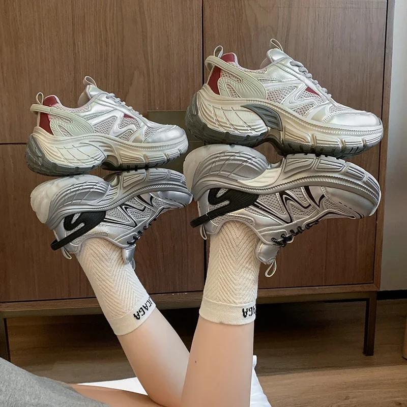 NIEUWE Damesschoenen Dames Casual Schoenen Tennis Vrouw Dikke Zool Hakken Sneakers Nieuwe Chunky Sneakers Mesh Schoenen