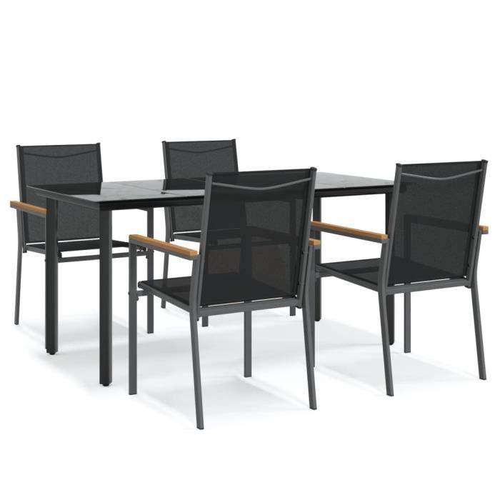 VidaXL Ensemble à manger de jardin 5 pcs noir textilène et acier 3187045