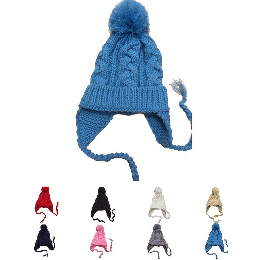 Kids Children Knit Hat Solid Color Ear Flaps Cap Boy Girl Warm Beanie Bonnet
