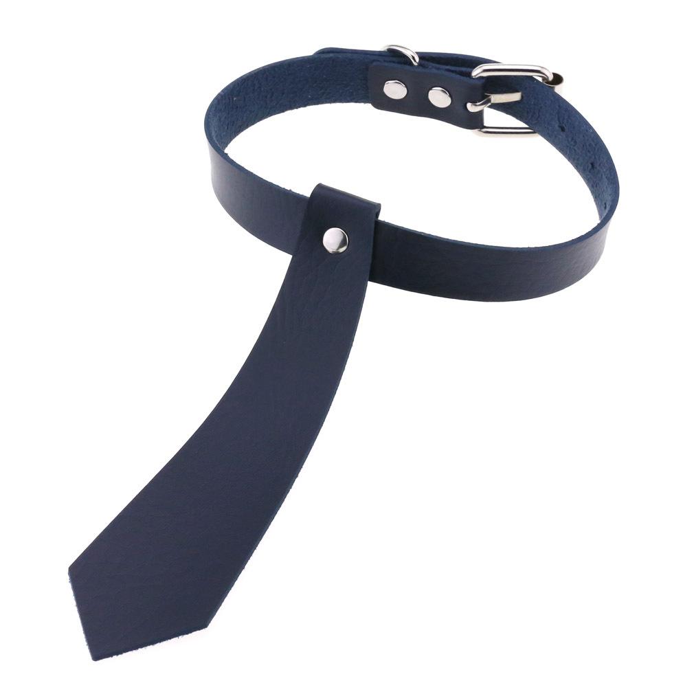 Fake Tie Integrated PU Leather Choker, Punk Tie Style Neckband Necklace