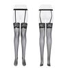 Glossy Black 8D Silky Lace Over-the-Knee Suspender Stockings