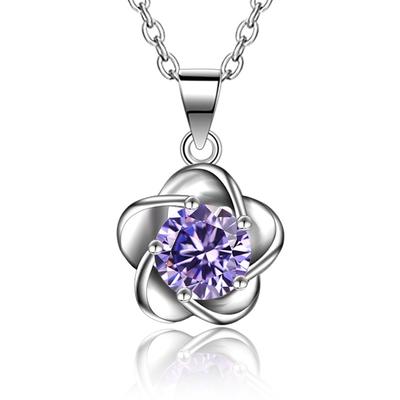 Colar Pingente Prateado Ornamento Estilo Coreano Simples Zircônia Pingente Ameixa Feminino Pingente Flor Florescendo