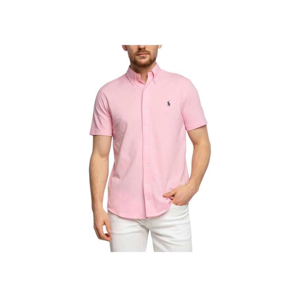 Polo Ralph Lauren SS24 Pony Logo Embroidered Short Sleeve Shirt Men Shirts Pink 710802629-001