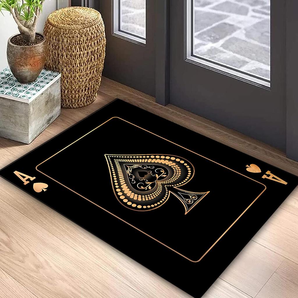 Large Luxury Poker Mat Ace of Spades Design Non Slip Plush Bottom Black Golden Decor Living Room Game Room Office Parties