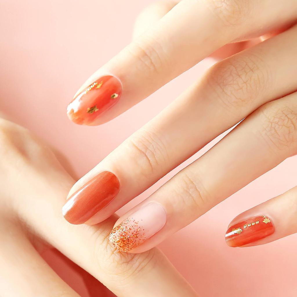 Glam Shell&Glitter Nail Stickers 24pcs | Self-Adhesive Strips, Bold Chic Mix, Quick 5-Min Manicure