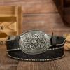 Retro Owalny Rzeźbiony Duży Klamra Skórzany Pasek PU - Unisex Casual Pasek