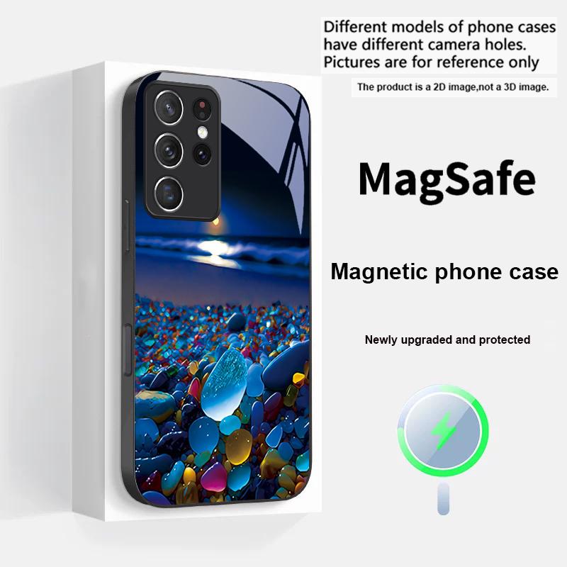 Colorful Stone Seaside For Samsung S 25 S25 Edge S25Ultra S8 9 10 20 S21 Pro S22 Plus S23 FE S24 Ultra Magsafe Glass Phone Case