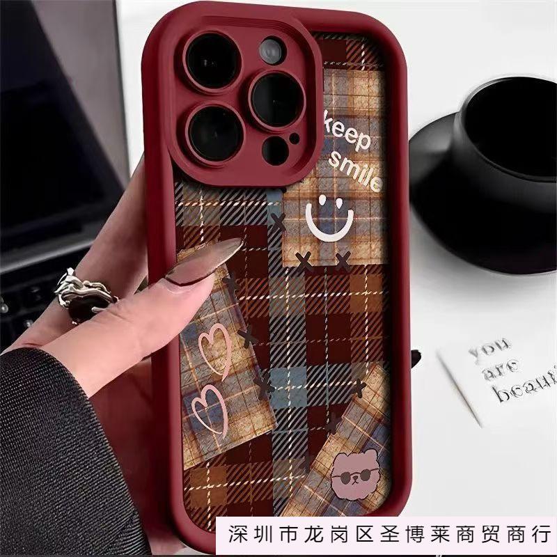 Plaid Love Smiley Face Is Suitable for Apple 16 Mobile Phone Case iPhone17Pro New 15Pro Advanced 14 Anti-drop 13