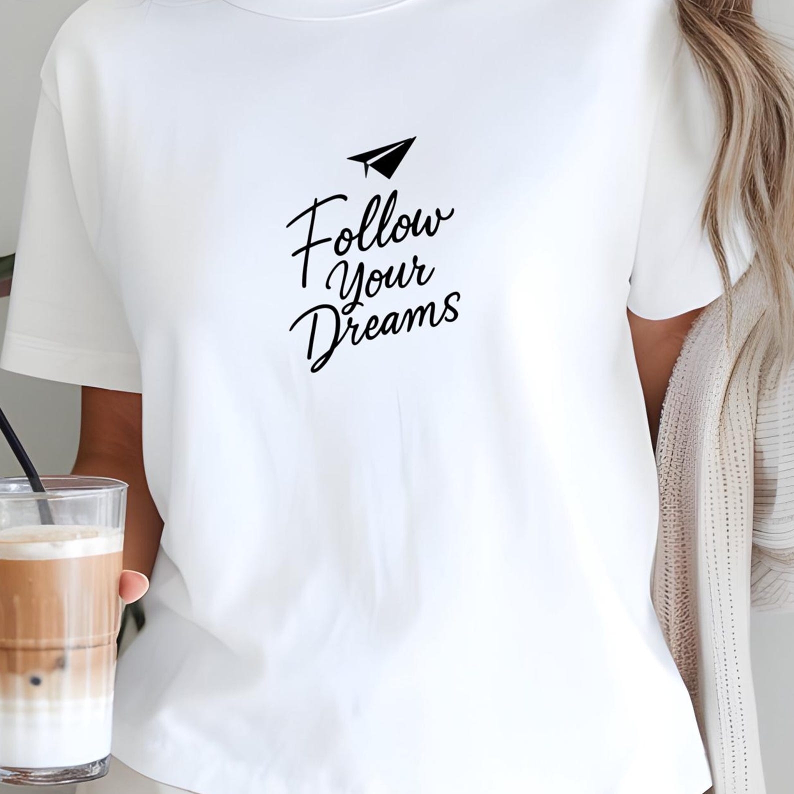 Follow Your Dreams Motivational Quote Minimal Paper Plane Inspiring Message Tshirt S