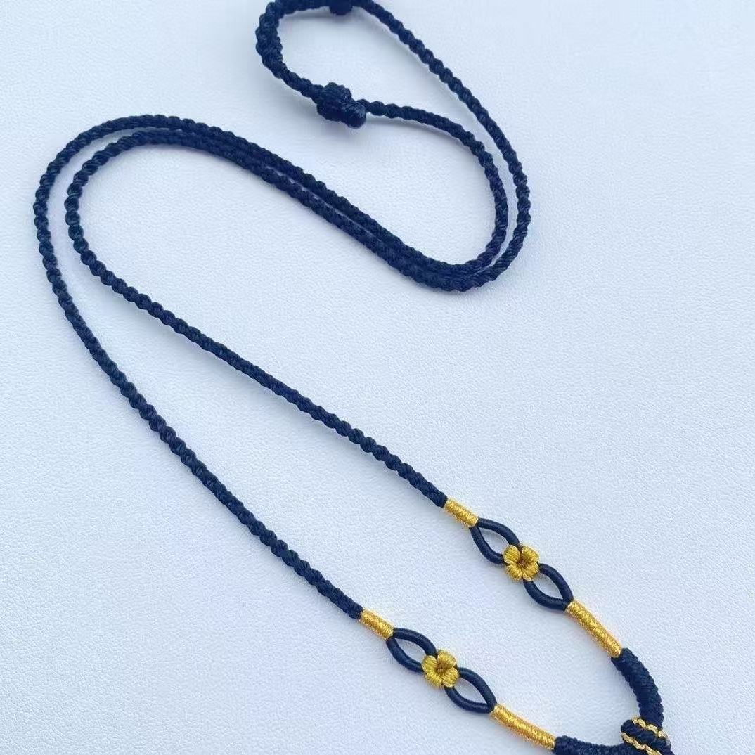 High-end jade pendant cord for women, Buddha jade pendant, peace buckle neck cord, hand-woven gold necklace cord Black Rope Golden Peach B