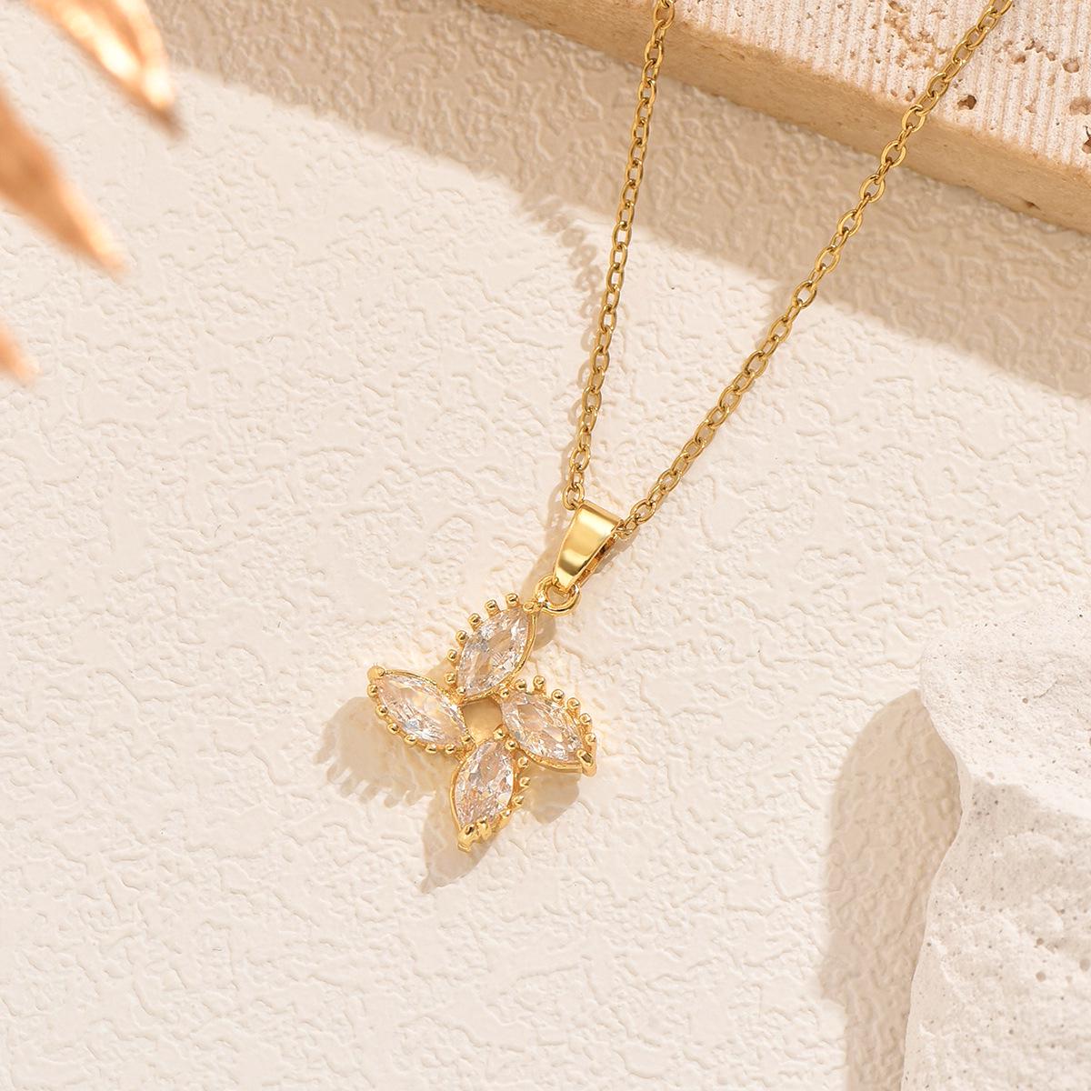 

Женское ожерелье с подвеской в виде цветка из нержавеющей стали - Креативный, Ретро, Модный дизайн золотой