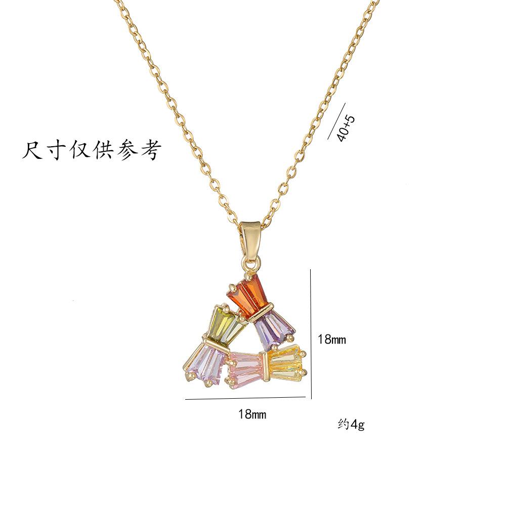 Cute Female Crystal Rainbow Zircon Stone Triangle Pendant Necklace Vintage Gold Color Wedding Jewelry For Women