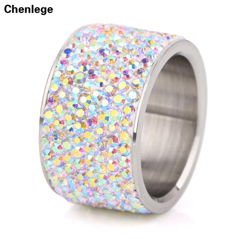 8 Row Multi Fashion Female Stainless Steel Crystal Wedding Rings for Women  AB+ CZ Stone Party Rhinestone Rings