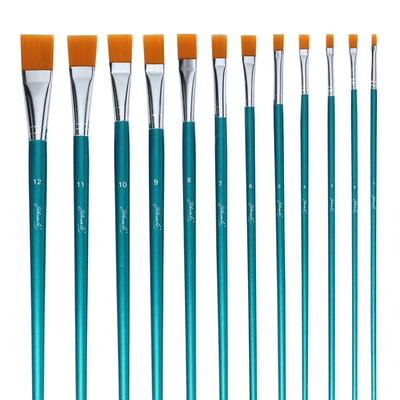 JOWOART 12pcs/set Acrylic Flat Head Nylon Hair Paint Brushes Art Supplies Artist Oil Watercolor Brush for School Student Drawing Tool