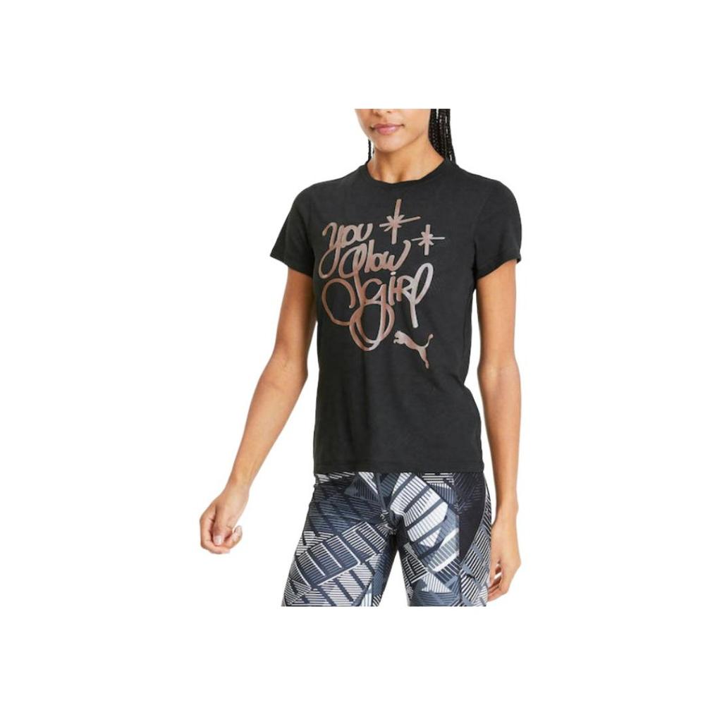 Puma Printed Fitness Short Sleeve T-shirt Women Tops Black 519071-06
