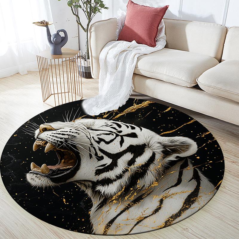 Roaring Tiger Round Area Rug,Carpet Rug for Living Room Bedroom Sofa Playroom Decor,Non-slip Floor Mat