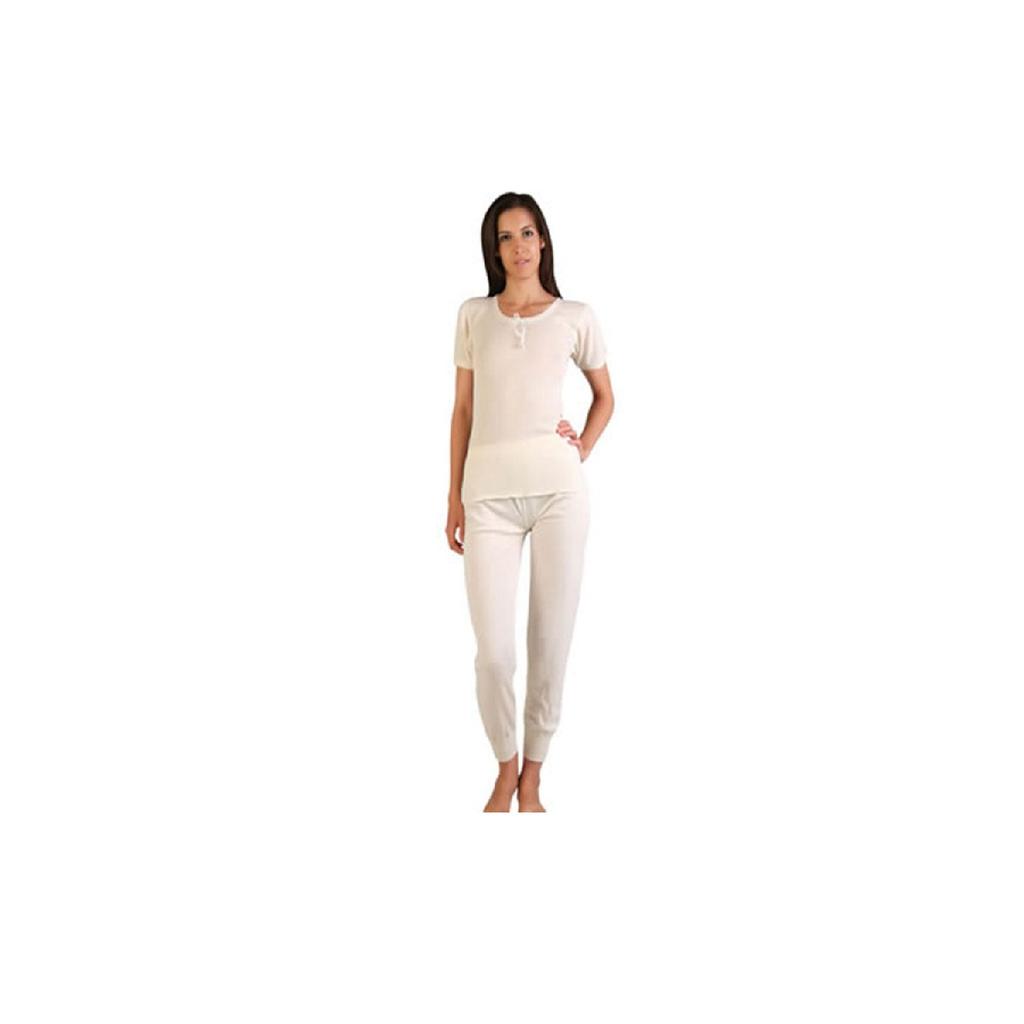 75% Wool White Women's Half Sleeve Undershirt And Underwear Set