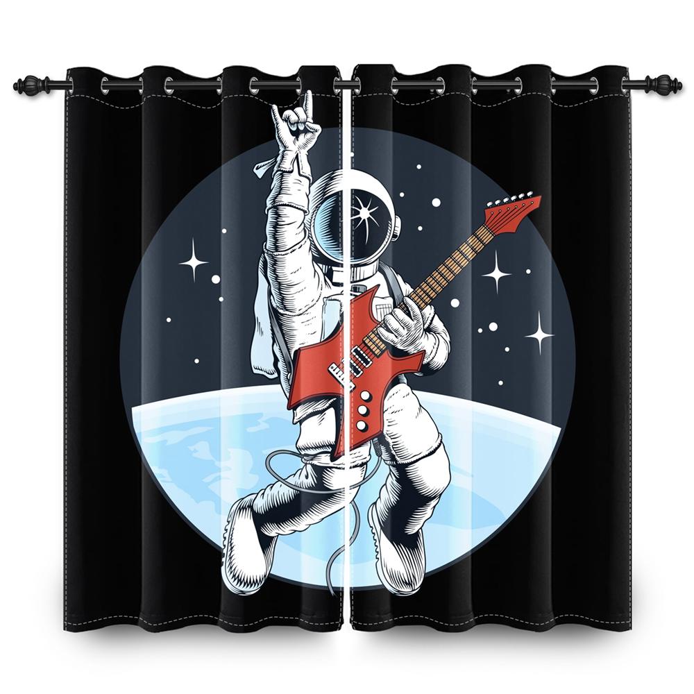 Space Astronaut Blackout Curtains Fun Cartoon Print Window Curtain for Kids Bedroom Living Room Playful Room Darkening Drapes
