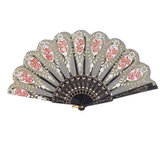 

Vintage Flower Folding Fan Decorative Hand Held Fan with Plastic Ribs Portable Dance Wedding Party Fan Women Birthday Gift 24cm чёрный