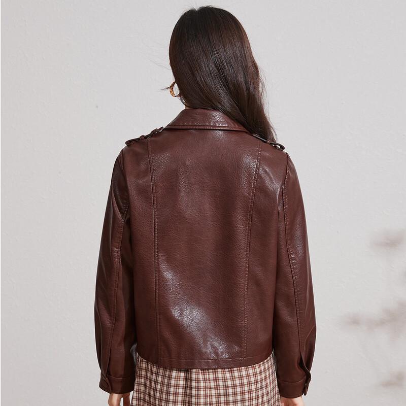 Sanpowa Women's Slim-Fit Long Sleeve Faux Leather Jacket