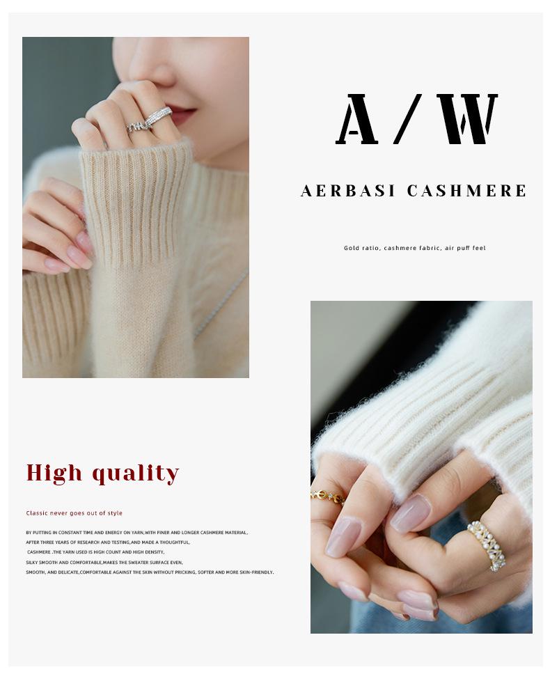 Women's Cashmere Cable Knit Top: Half-High Neck, Loose Fit, Warm Slimming Base Layer for Autumn and Winter