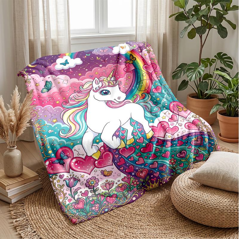 Manta Temática Fantasia Unicórnio Arco-Íris Leve Quente Manta de Flanela Manta Decorativa para Decoração de Casa