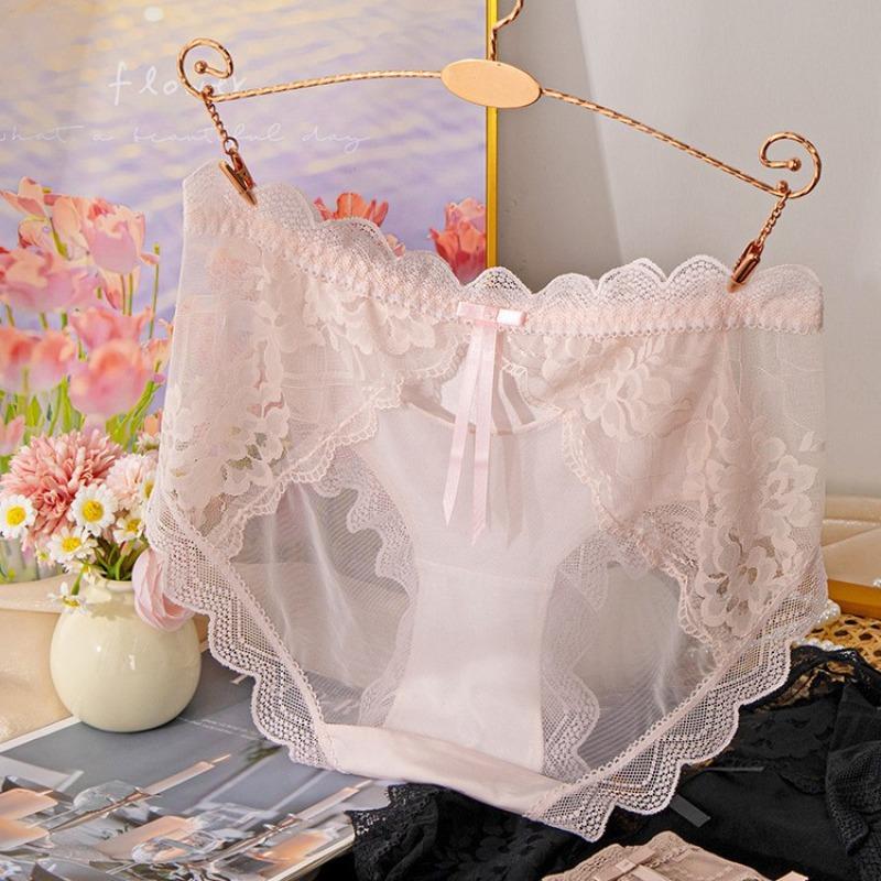 Big Size Ladies Summer New Style Pure To Hollow Lace Pure Cotton Crotch Breathable Waist Triangle Briefs