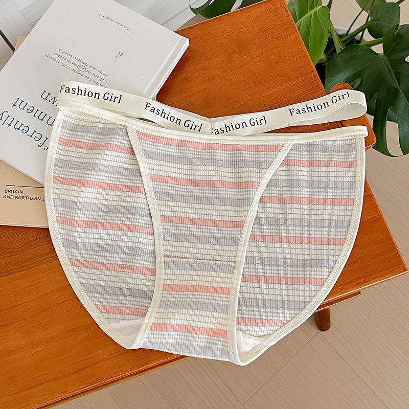 Women's Underwear Waist Cutout Underwear Women's Briefs Stripe Patchwork Thin  Antibacterial Panties