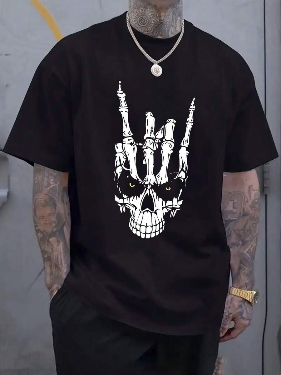 

Unissex S Rocker Skull Hand Graphic T-Shirt M
