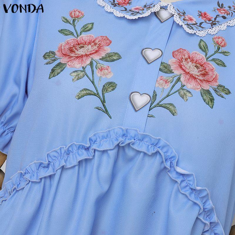 VONDA Women Short Sleeve Ruffle Floral Print Casual A-Line Mini Dress
