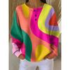 Women's Crew Neck Long Sleeve Waffle Knit Henley Top Loose Fit Casual Sweatshirt