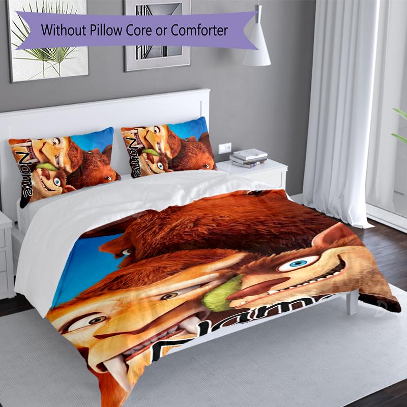 Set de 3 Piezas con Nombre Personalizado La Edad de Hielo El Amanecer de los Dinosaurios, Incluye 1 Funda Nórdica y 2 Fundas de Almohada, Decoración de Dormitorio para Todas las Estaciones
