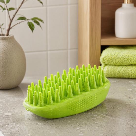 Rubber Pet Grooming Brush, Rounded Soft Bristles, Pet Bath Scrubber Massage Brush, Gentle Shedding Brush for Short Haired Cats Dogs