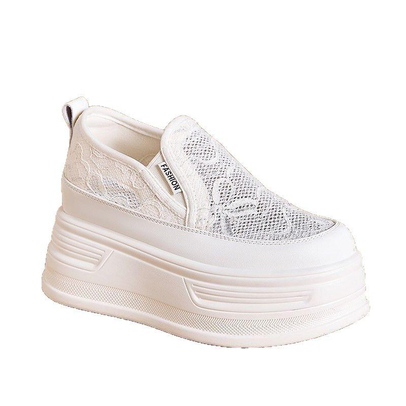 Krajková síťovina prodyšné vnitřní zvýšení výšky bílé boty dámské letní nové platformové tenisky muffinové ležérní líné mokasíny