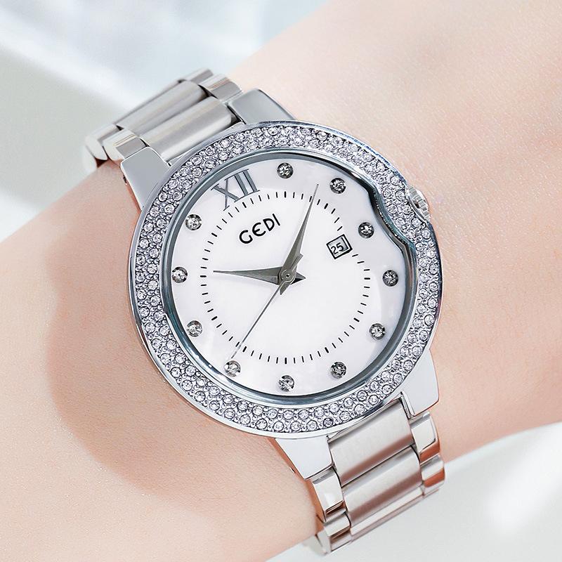 Large Dial Steel Strap Watch Women'S Fashion Diamond-Encrusted Waterproof Quartz Watch