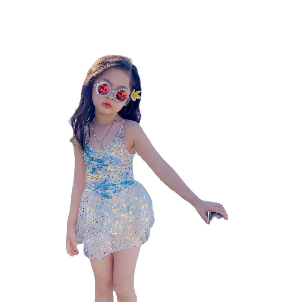 2025 Girls' Adjustable Mesh Skirt One-Piece Swimsuit - Cute Skirt Style for Children