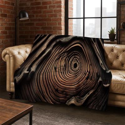 Retro Wood Grain Growth Ring Flannel Blanket Soft Warm Throw Blanket for Bedroom Living Room Bed Travel Camping Picnic Gift Kid